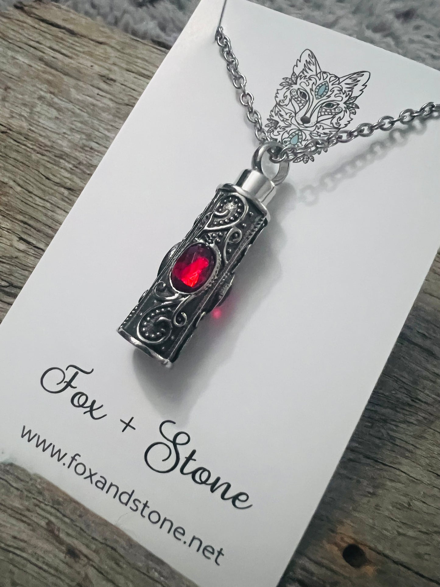 Ashes Keepsake Pendant Stainless Steel Red Stones
