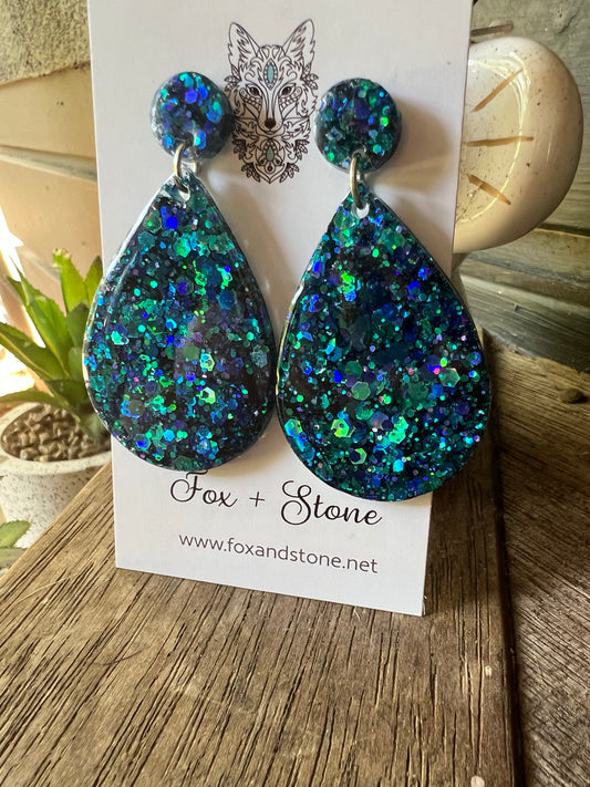 Bombay Blue Glitter Delights Resin Earrings