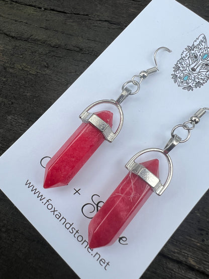 Red Rose Quartz Natural Gemstone Earrings