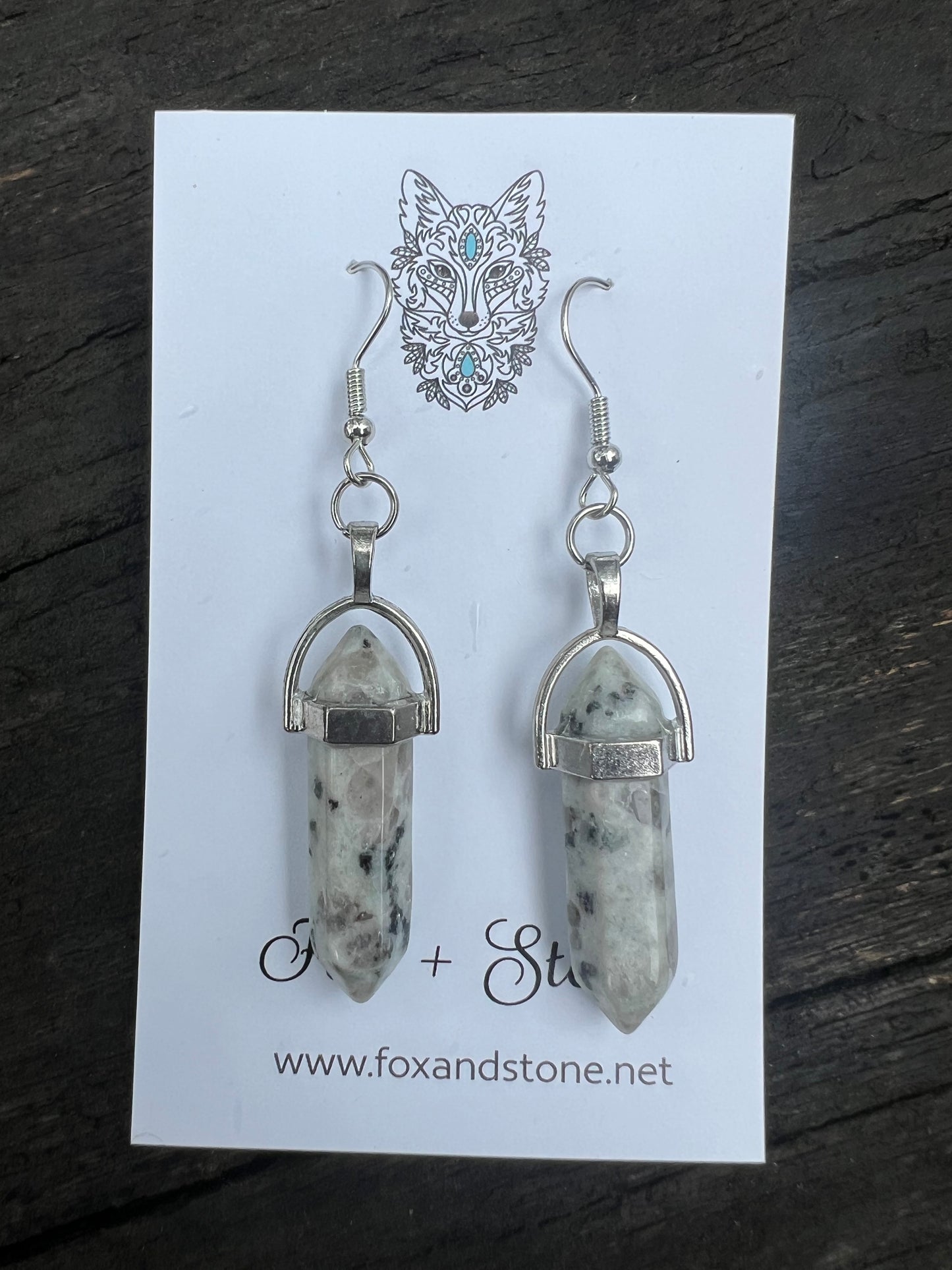 Kiwi Jasper Gemstone Bullet Point Earrings