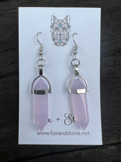 Pink Clear Quartz Natural Gemstone Earrings