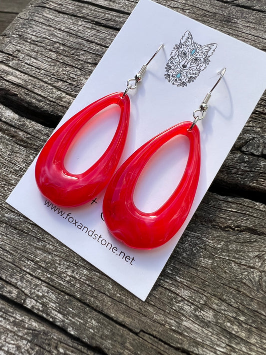 Red Oval Teardrop Dangles