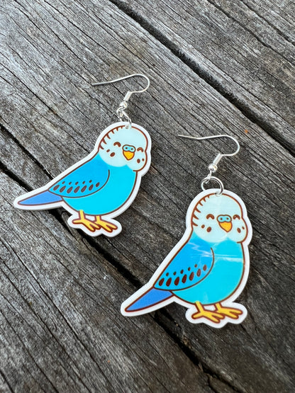 Blue Budgie Bird Earrings