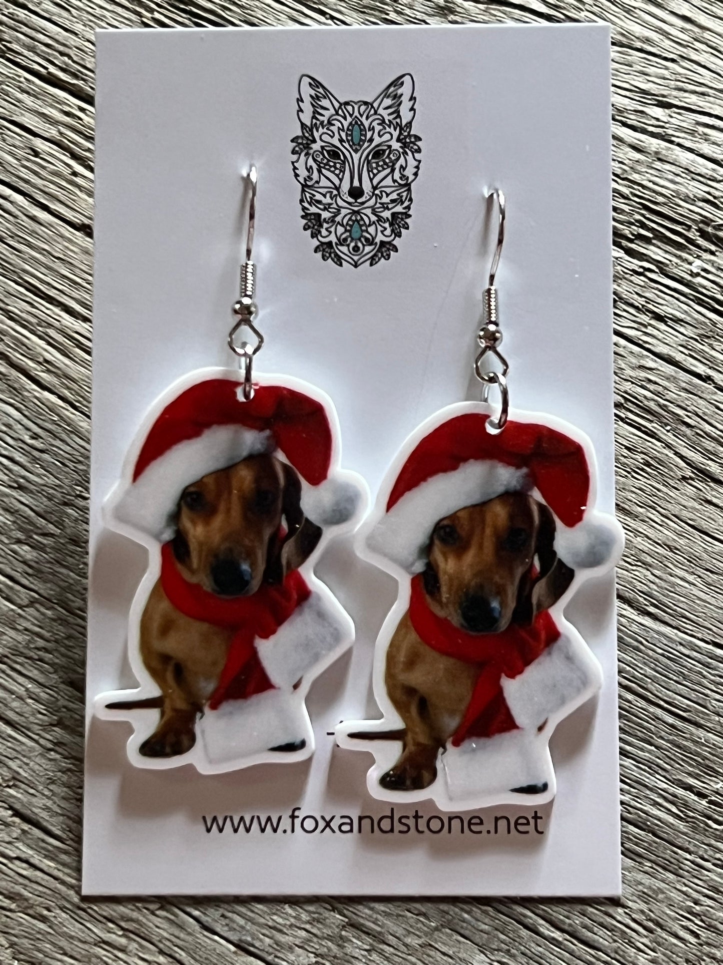 Dachshund Santa Hat Dog Earrings