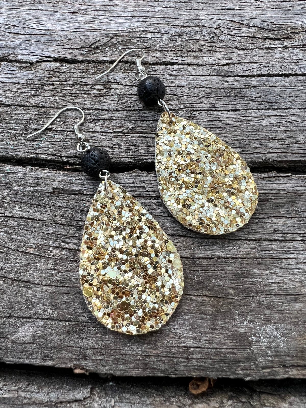 Gold Sparkle Lave Rock Earrings