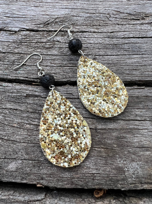 Gold Sparkle Lave Rock Earrings