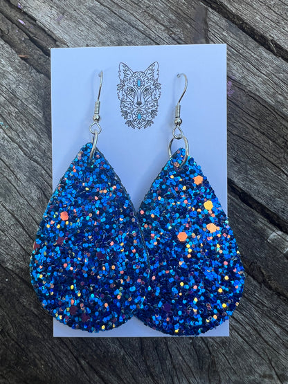 Blue High Sparkle Large Sequin Earrings