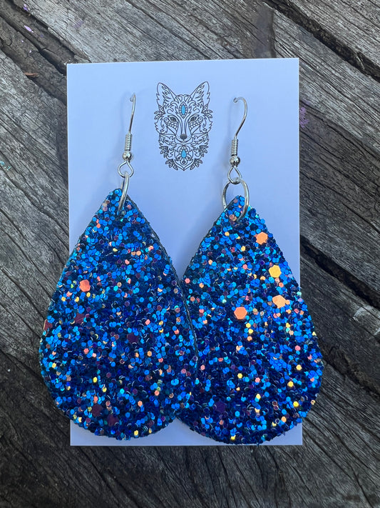 Blue High Sparkle Large Sequin Earrings
