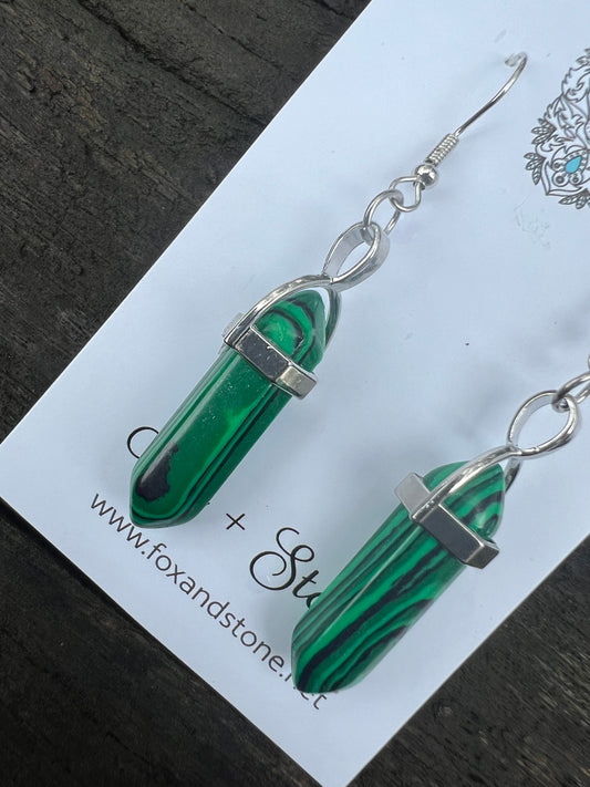 Malachite Gemstone Bullet Point Earrings
