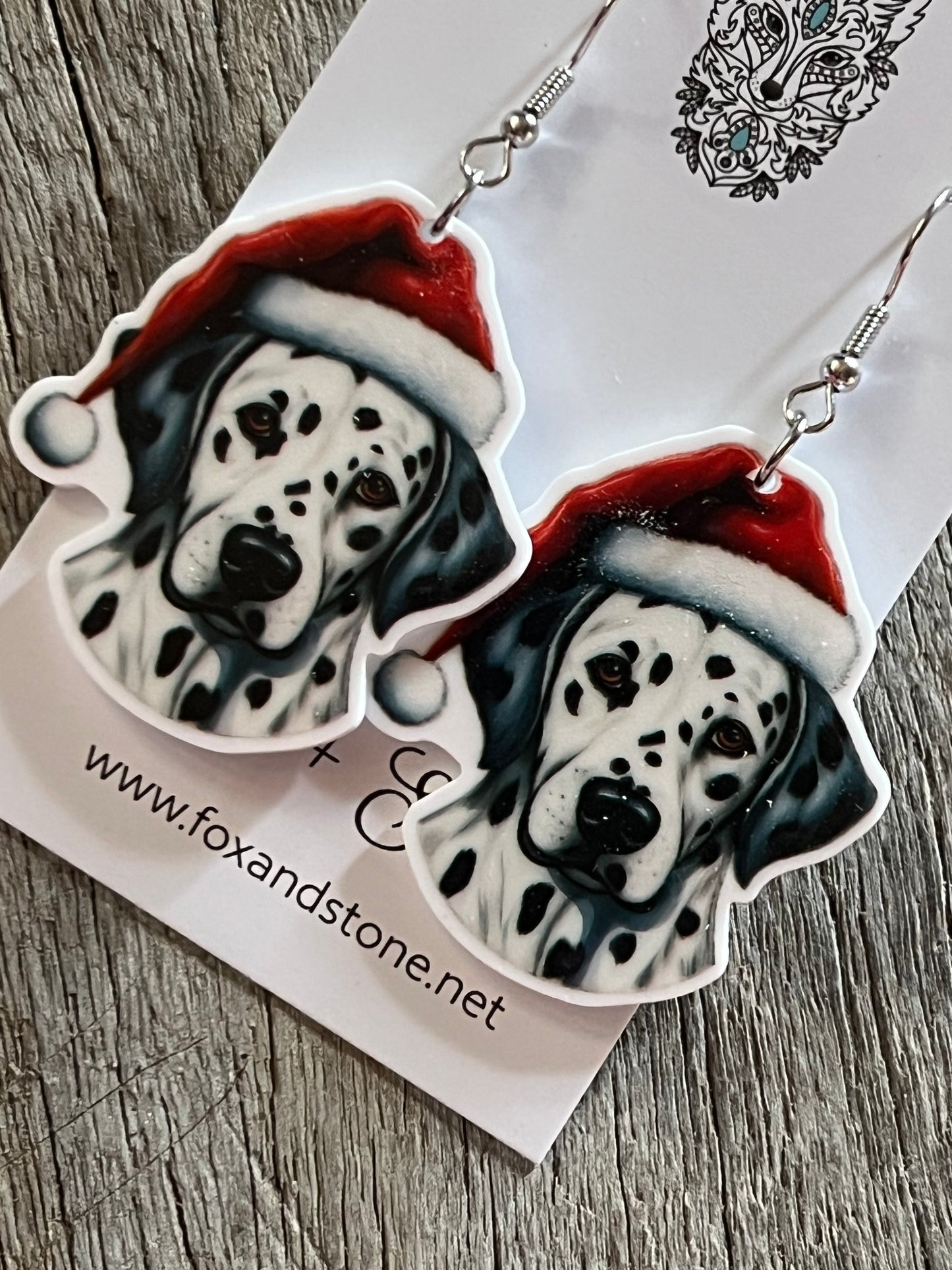 Dalmation Santa Hat Dog Earrings