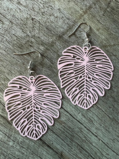 Athena Pink Filigree Leaf Earrings