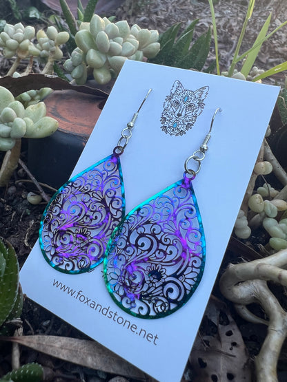 Iridescent Filigree Swirl Earrings