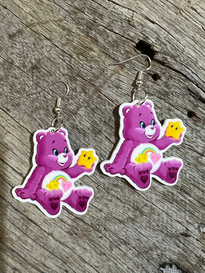 Plum Star Heart Bear Earrings