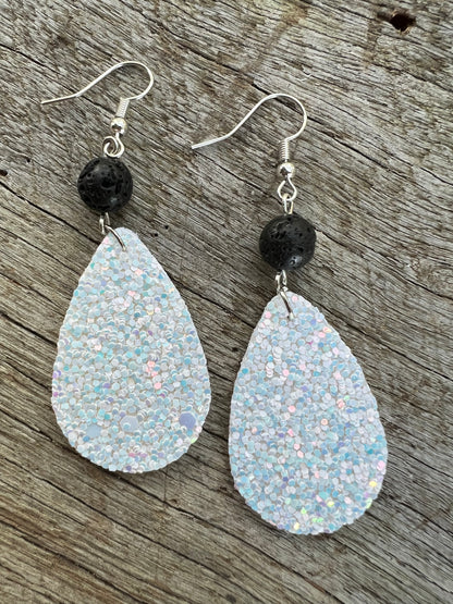 Ice White Sparkle Lave Rock Earrings