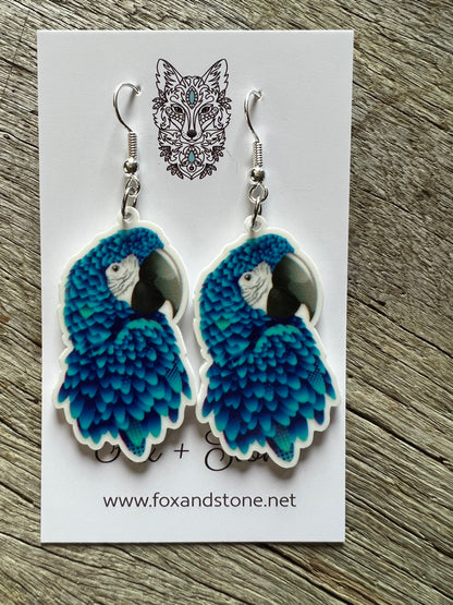 Pretty Blue Parrot Bird Earrings