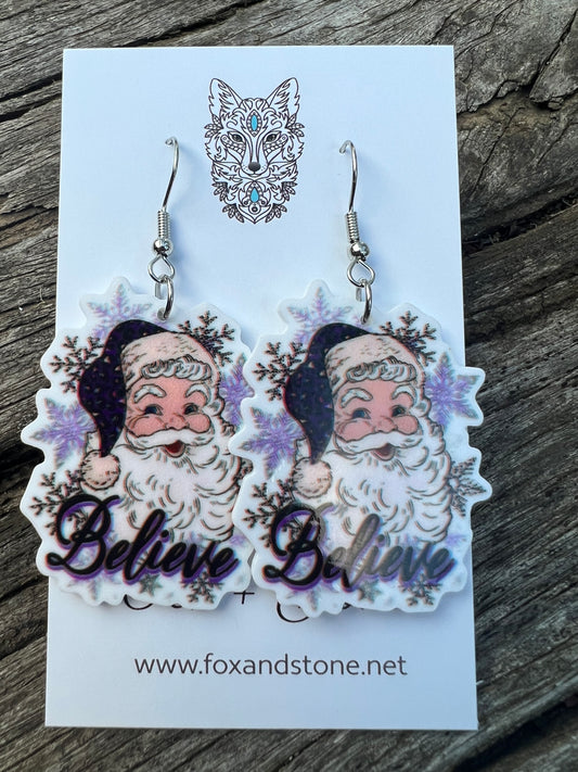 Santa Believe Purple Earrings