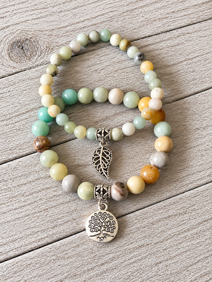 Amazonite Double Natural Stone Bracelets Silver