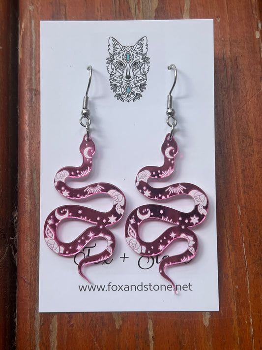 Pink Mirror Snakes Earrings