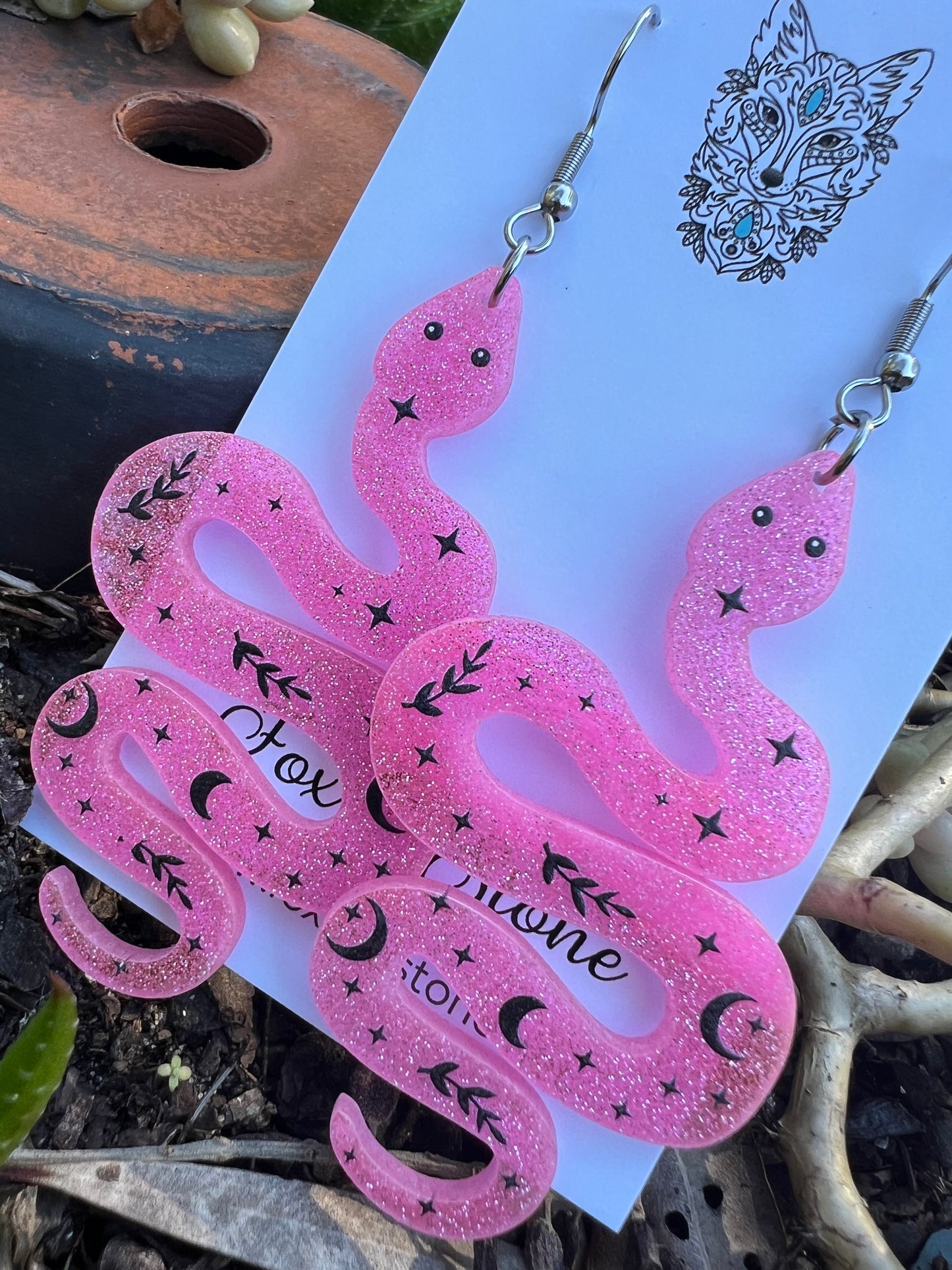 Pink Moon Snake Earrings