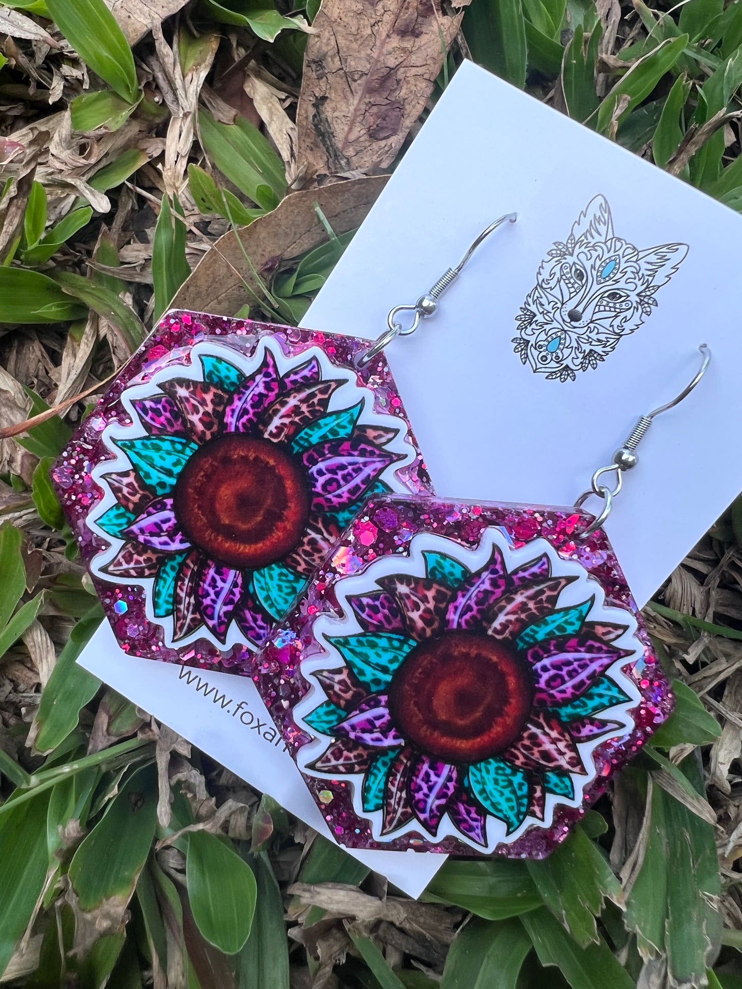 Unique Sunflower Statement Glitter Earrings