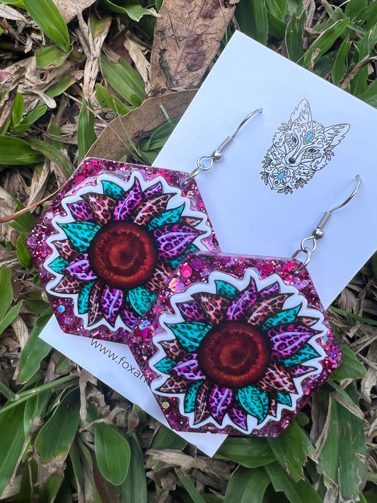 Unique Sunflower Statement Glitter Earrings