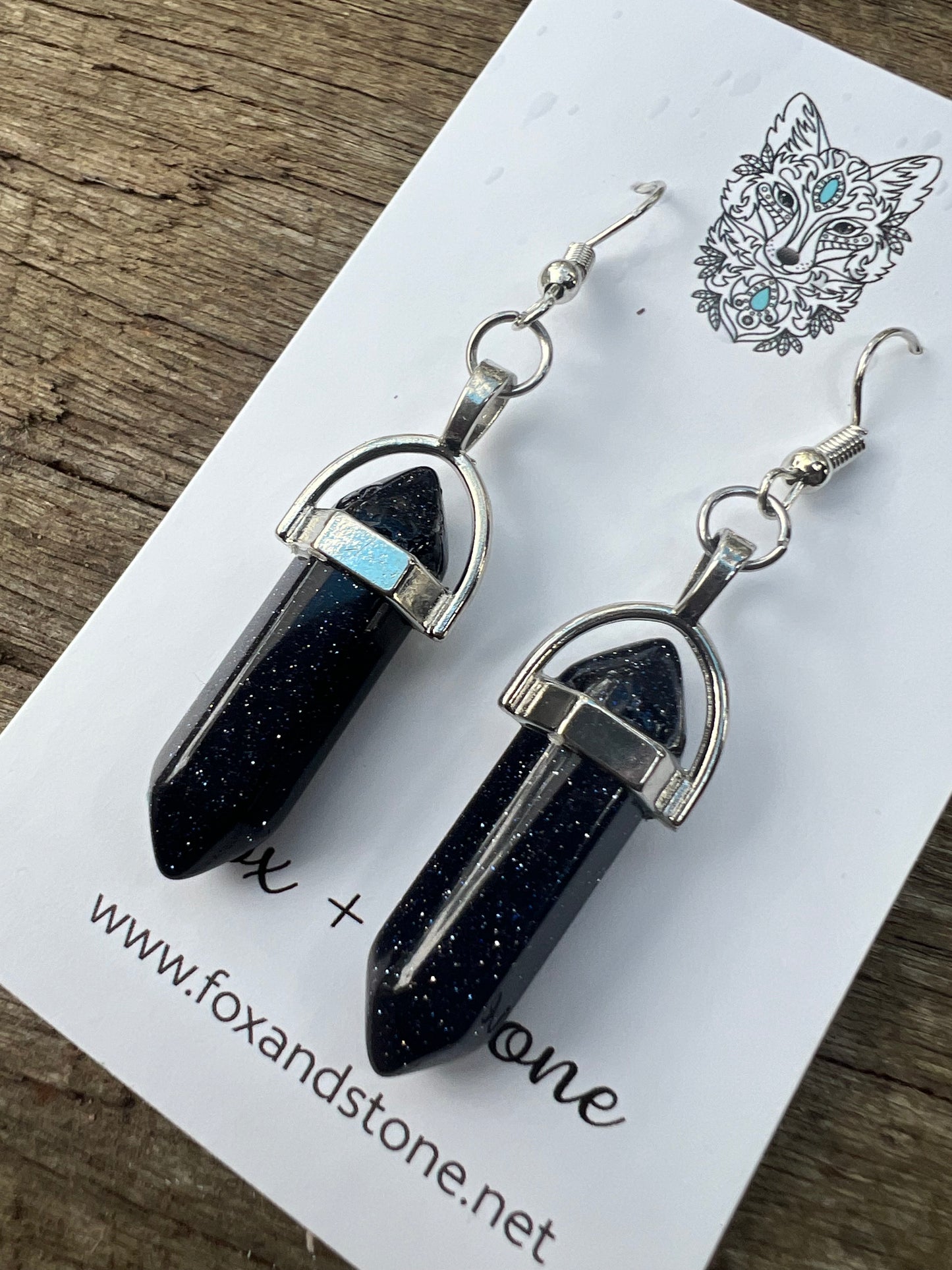Blue Sandstone Gemstone Bullet Point Earrings