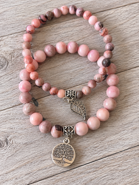 Pink Zebra Jasper Double Natural Stone Bracelets Silver