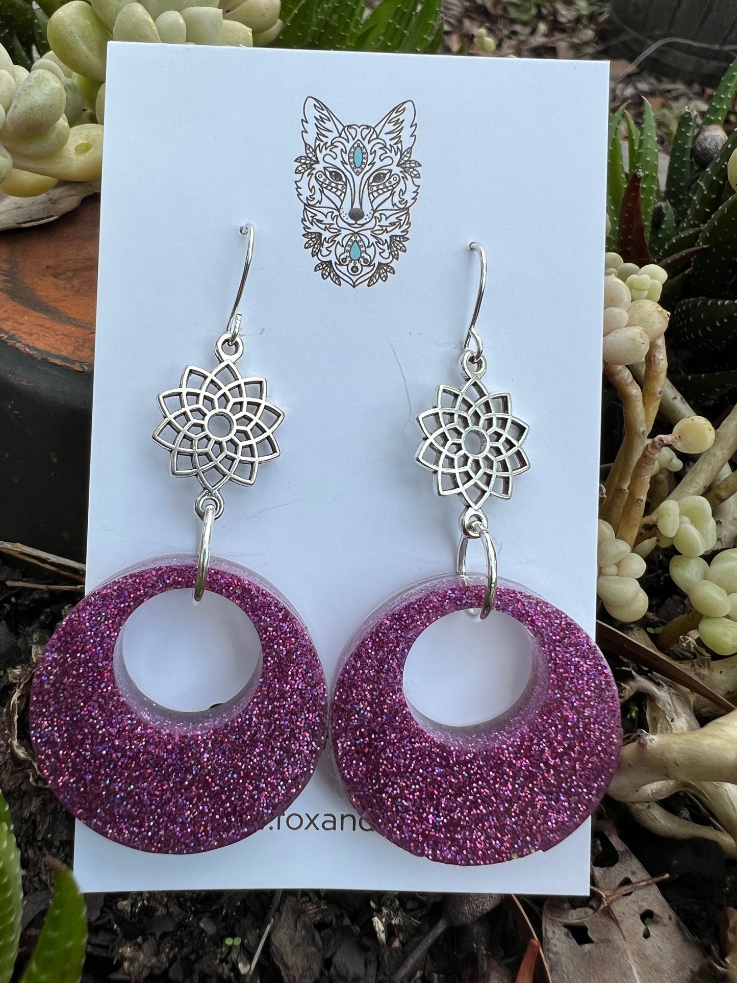 Round Dangle Sparkle Glitter Earrings