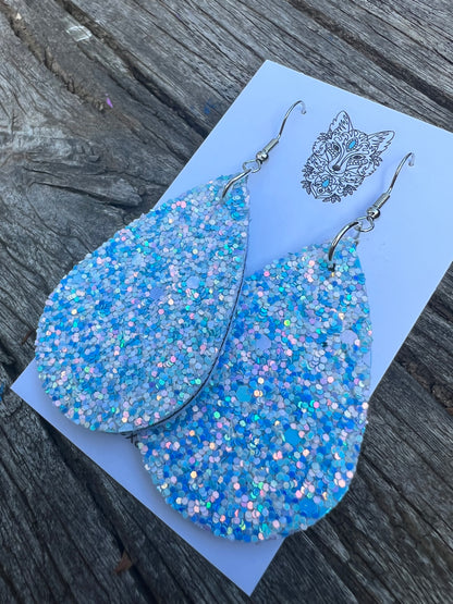 Ice Blue High Sparkle Large Sequin Earrings