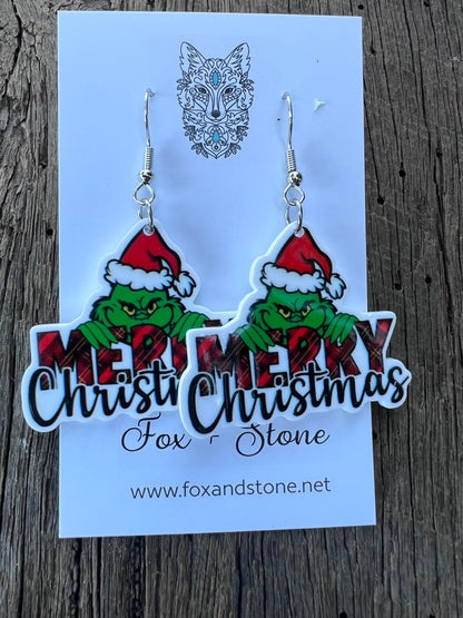 Merry Grinch Christmas Earrings