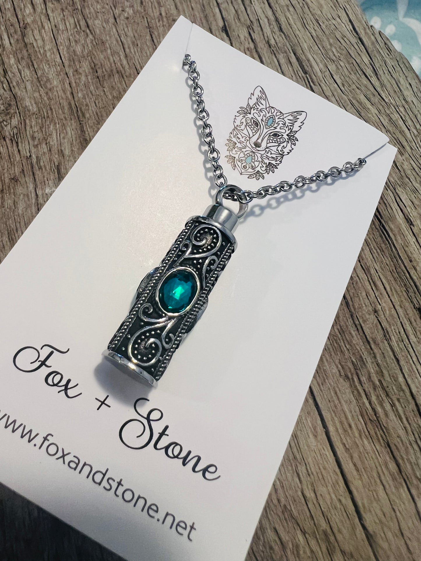 Ashes Keepsake Pendant Stainless Steel Deep Green Stones