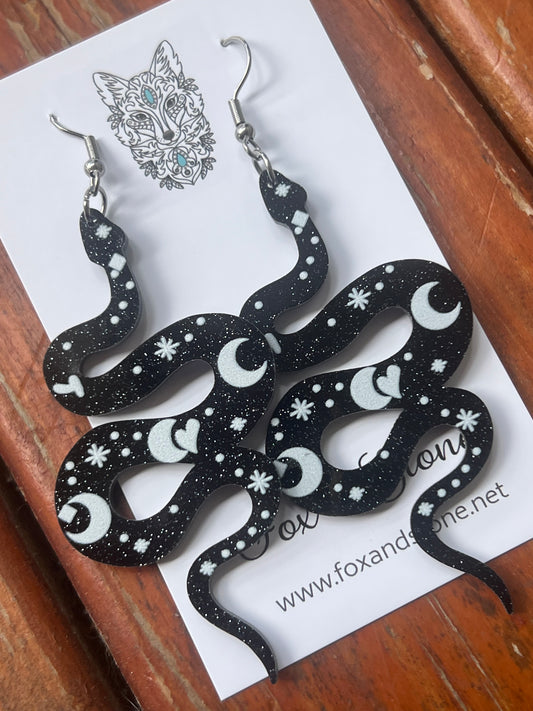Moon Stars Snake Earrings