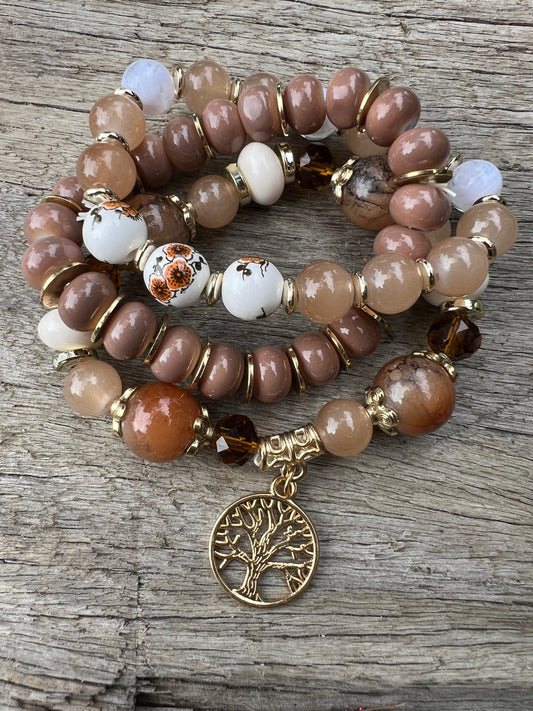 Earthy Floral Beaded Bracelet Stack