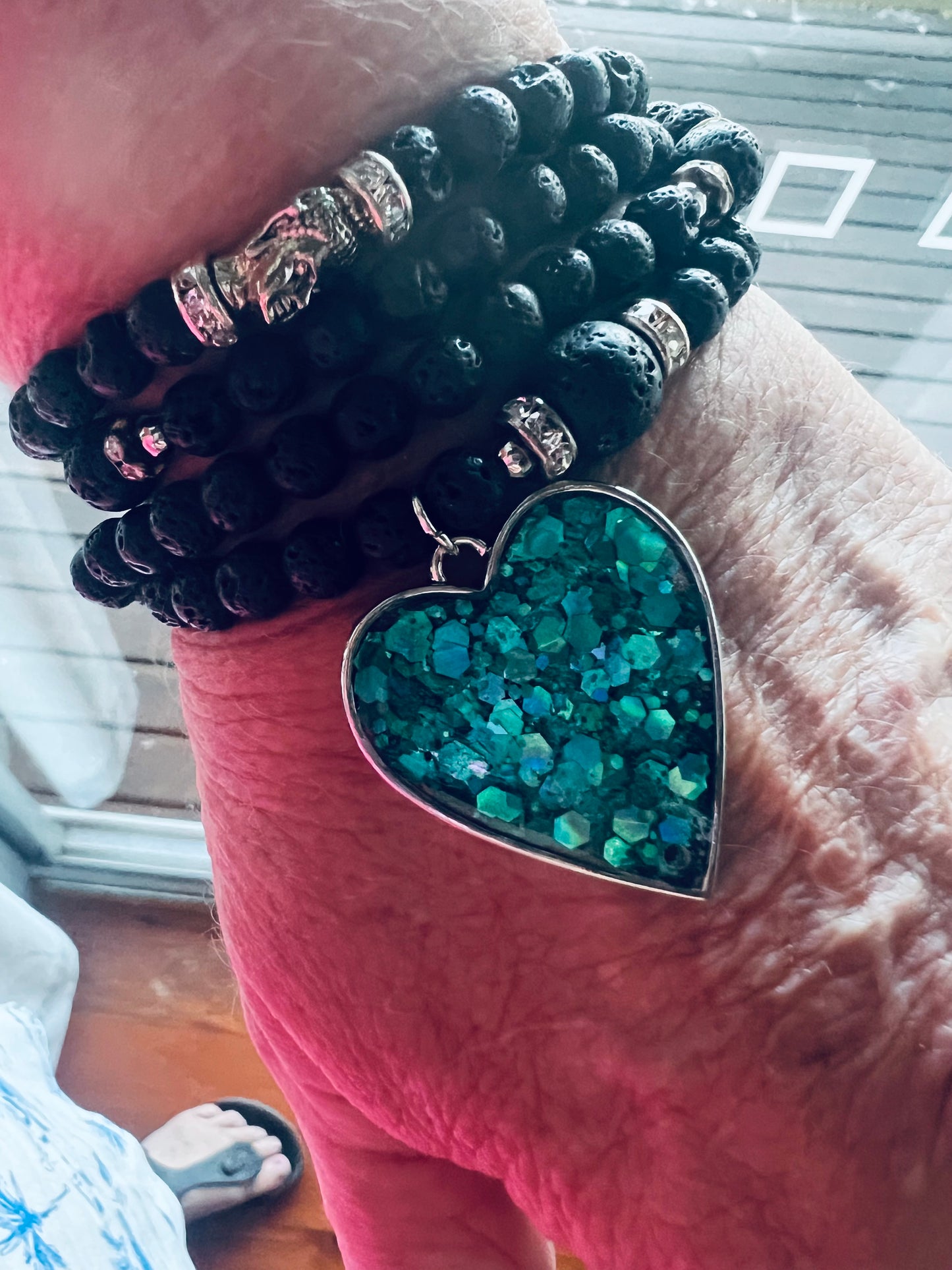 Inspirational Lava Stone Gemstone Charm Bracelet