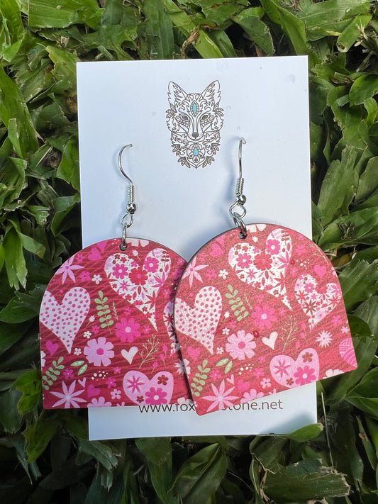 Beautiful Wood Red Heart Earrings