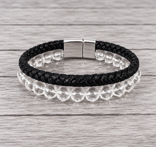 Quartz Vegan Leather Natural Gemstone Bracelet