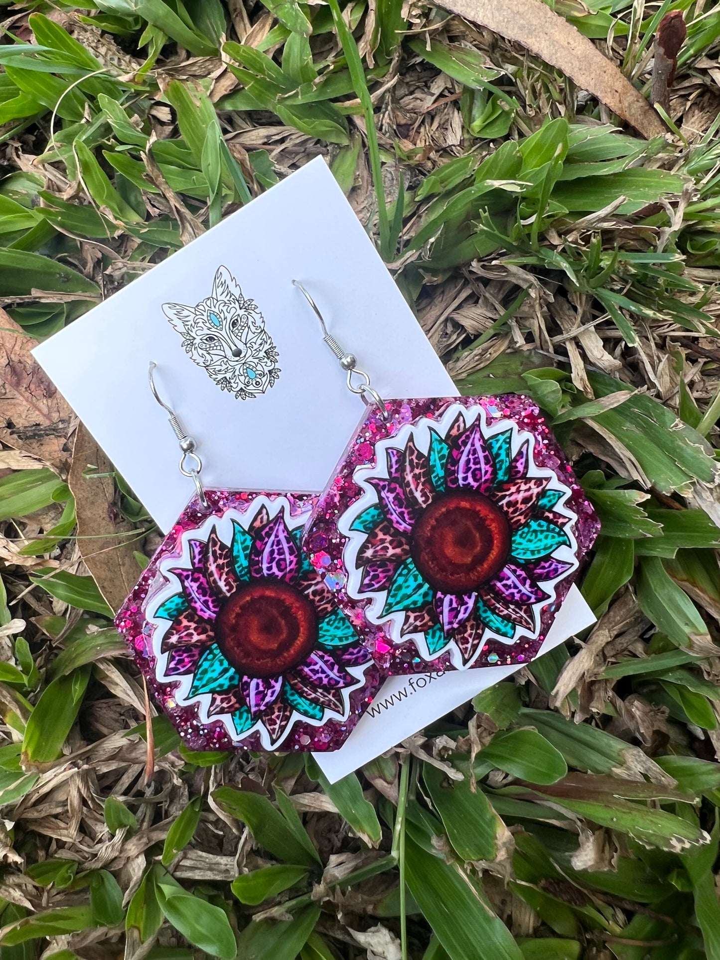 Unique Sunflower Statement Glitter Earrings