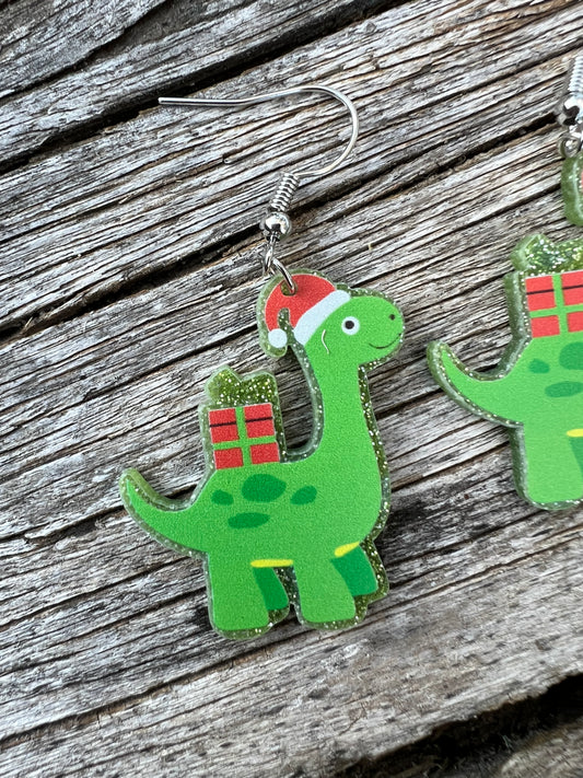 Lovely Dino Xmas Earrings