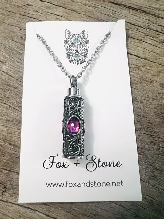 Ashes Keepsake Pendant Stainless Steel Pink Stones
