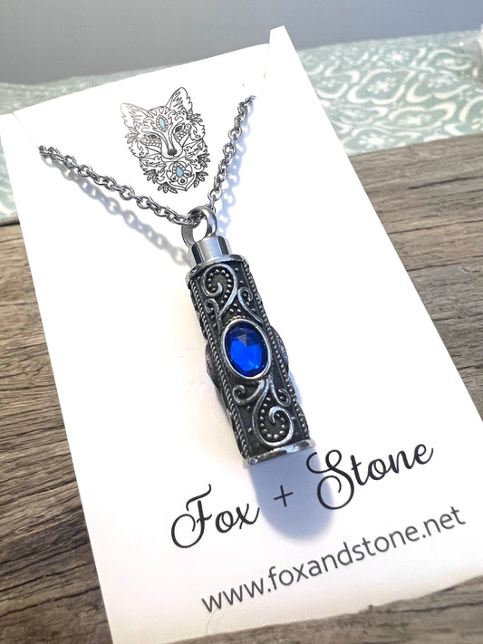 Ashes Keepsake Pendant Stainless Steel Blue Stones