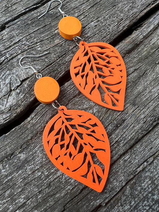 Orange Sienna Wood Earrings