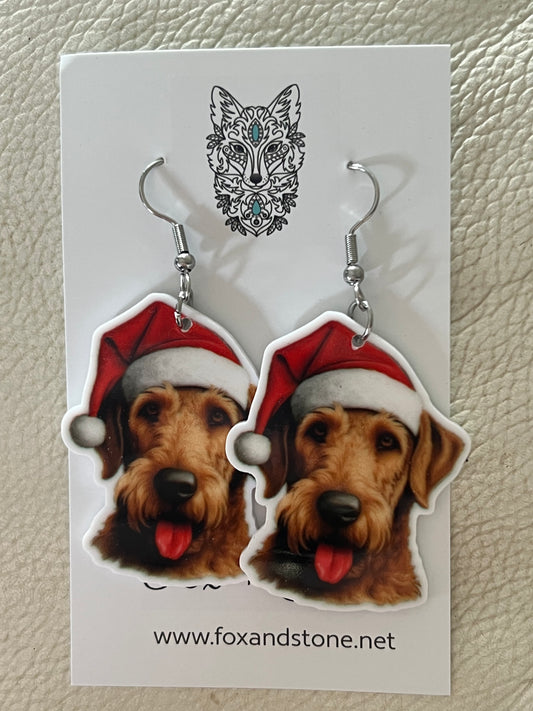 Airdale Terrier Xmas Dog Earrings