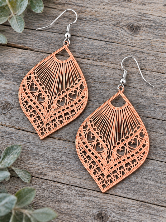 Samantha Rose Gold Shiny Filigree Earrings