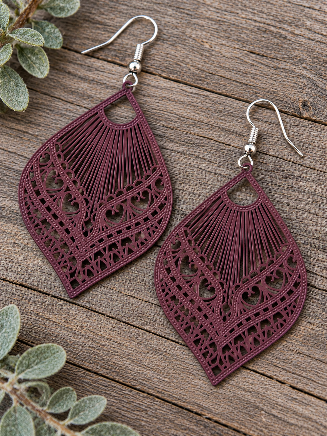 Samantha Deep Plum Filigree Earrings