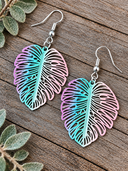 Ombre Monstera Leaf Filigree Earrings
