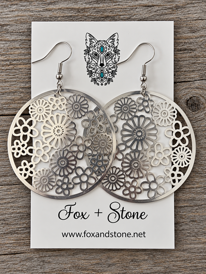 Natasha Shiny Silver Filigree Earrings