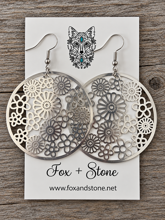 Natasha Shiny Silver Filigree Earrings
