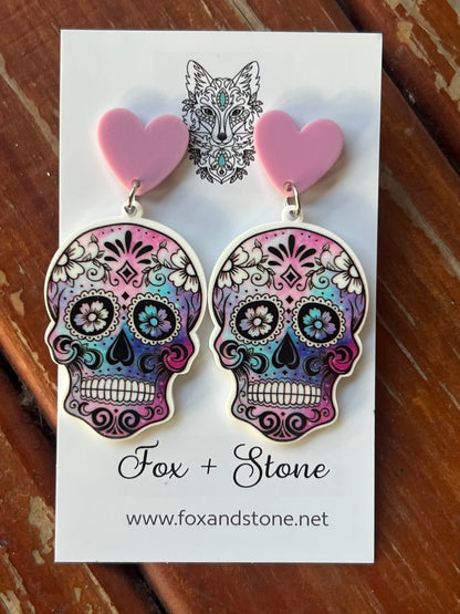 Sugar Skull Heart Stud Earrings