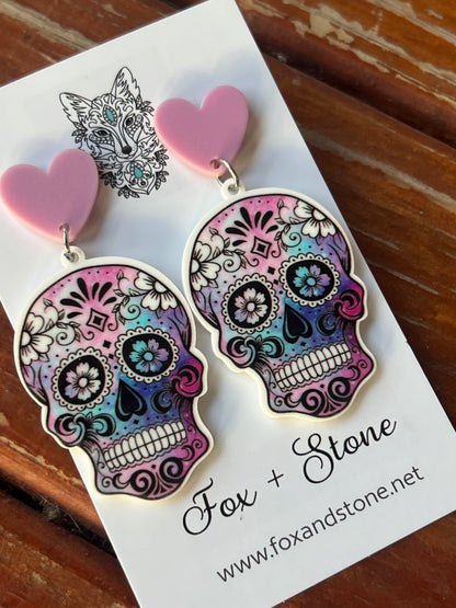 Sugar Skull Heart Stud Earrings
