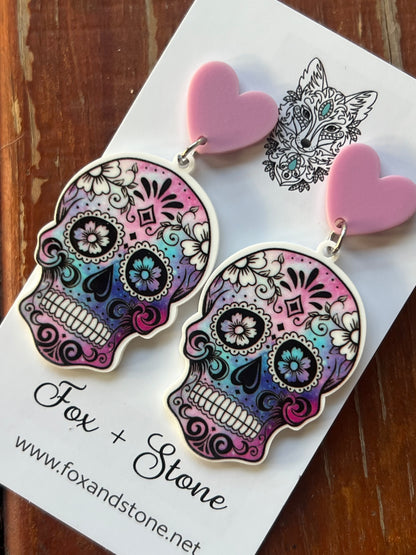 Sugar Skull Heart Stud Earrings